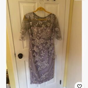 La Femme dress purple gray 27895 shimmer lace sheath bateau